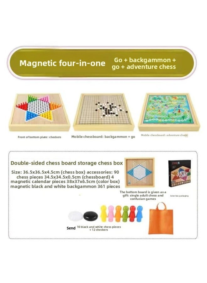 Q3H Extra Large Children Magnetic Flying Chess Gobang Go Checkers Adventure Chess Multifunctional Nine-in-One Puzzle